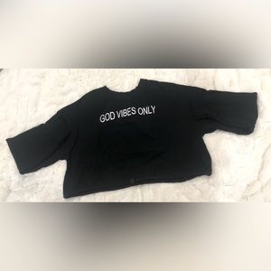 Medium black “God Vibes Only” cropped sweater